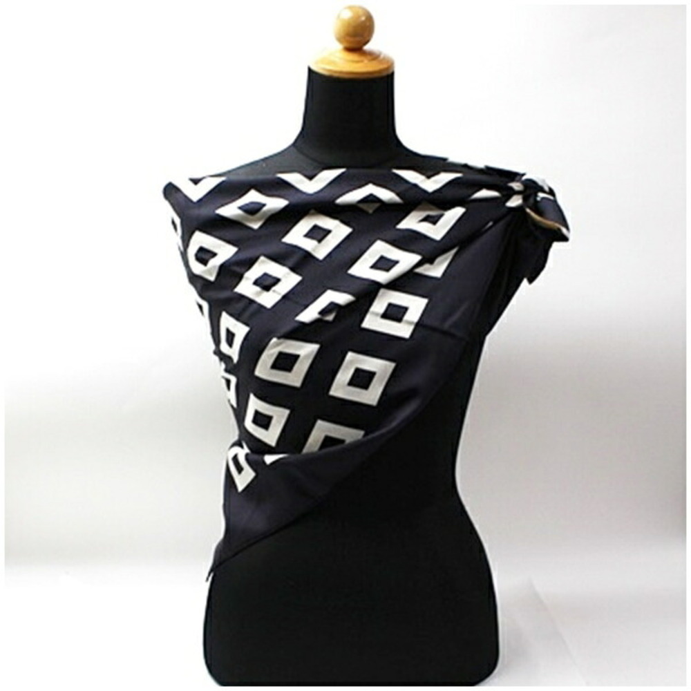 Bulgari Silk Scarf/Muffler, Black x White, BVLGARI, Women's